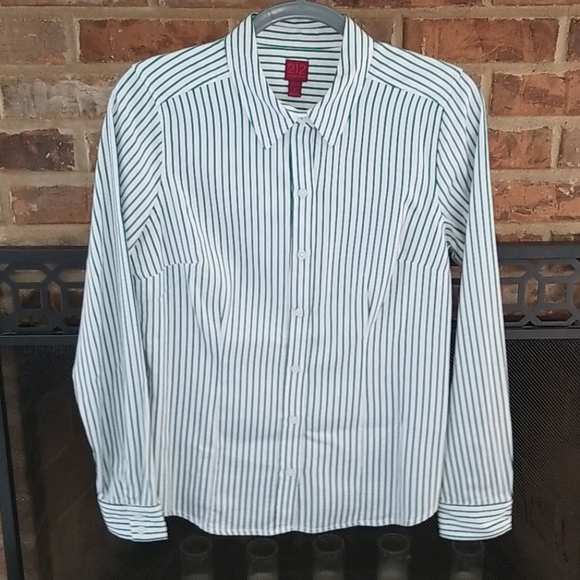 212 Collection green/white striped blouse Sz M - Picture 1 of 8